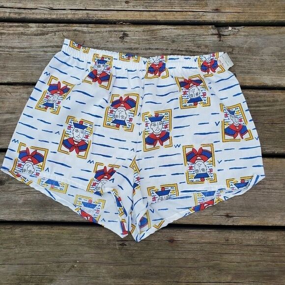 Vintage 80s Pranges Nautical Sailor Striped Elastic Waist Shorty Booty Shorts M - Picture 1 of 6